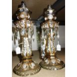 A pair of gilt and enamel glass lustre table lamps, 20th century,