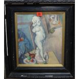 British School (20th century), Still life with putti figurine, oil on canvas, 34cm x 29cm.