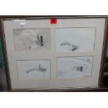 British School (20th century), From the train, four pencil drawings framed as one, each 11cm x 18.