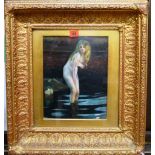 ** Alarrben? (20th century), Bather, oil on board, indistinctly signed, 30cm x 23cm.