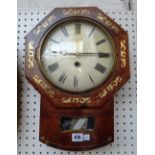 A rosewood and brass inlaid drop dial wall clock, 19th century, with painted wooden dial,