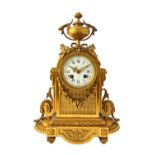 A 19th century French gilt metal mantel clock, the white enamel dial detailed 'Degas A Paris',