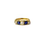 A gold, diamond and sapphire five stone ring,