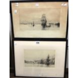 Harold Wyllie (1880-1973), Shipping off the coast; Harbour scene, two etchings, both signed,