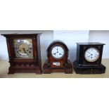 A French walnut cased mantel clock, with two train Japy Frères movement, 25cm high,