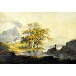 William Payne (1760-1830), River landscape, with ruins beyond, watercolour, 19cm x 27cm.