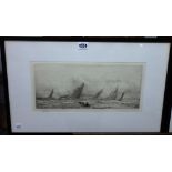 William Lionel Wyllie (1851-1931), Yachts sailing, etching, signed in pencil,16cm x 37.5cm.