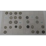 Mostly British silver coins, including; two Anne shillings, 1707 E and 1708 with roses and plumes,