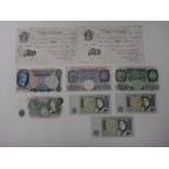 Two Bank of England white five pound notes 1944 and 1945 Peppiatt issues,