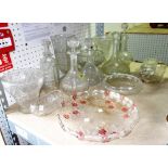 A quantity of cut and moulded glass including decanters bowls and sundry.