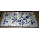 A group of Dutch Delft tiles, eight mounted and five loose. (a.