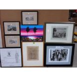 A group of assorted prints, engravings and photographs,