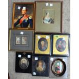 A small group of portrait miniatures, some printed, some original and three Baxter prints.