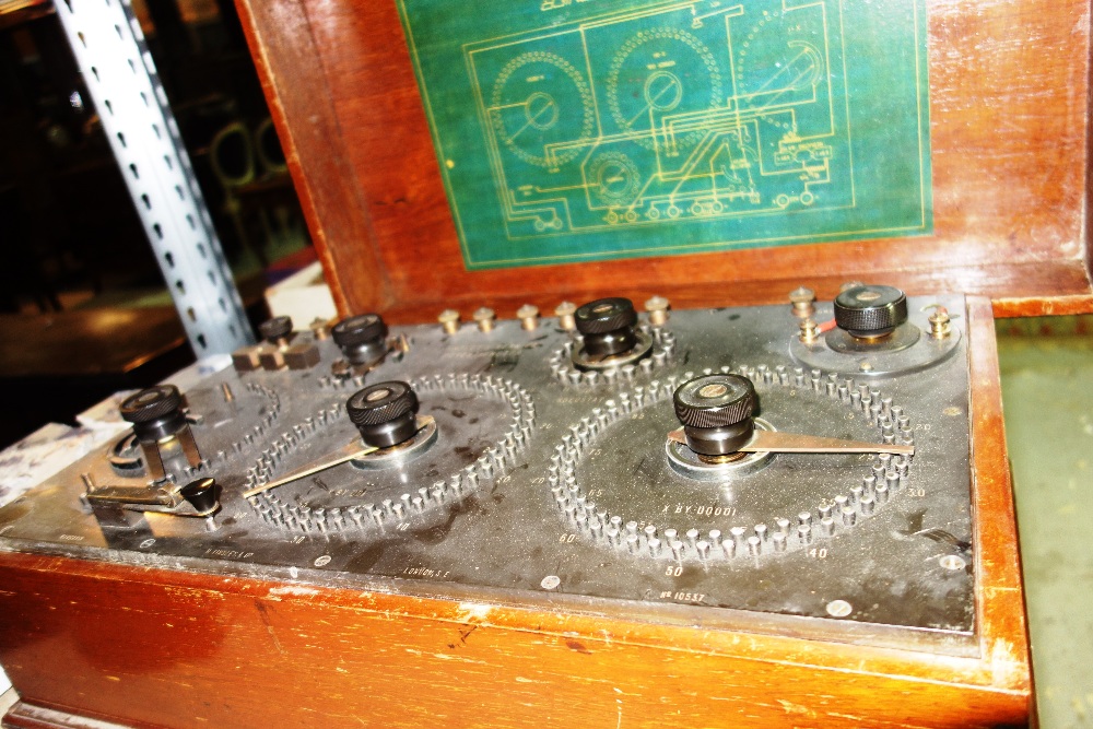 A Tinsley Vernier Potentio meter and a hygrometer, both cased.