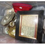 A quantity of collectables including, miniature sampler, chambersticks,