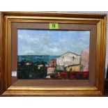 J. Paulo (20th century), Town view, oil on canvas, signed, 19cm x 27cm.