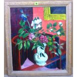 British School (20th century), Still life of flowers in a jug, oil on canvas, 61cm x 50cm.