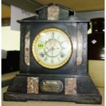 A black slate cased eight day mantel clock together with a stoneware globular jug and a set of