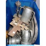 A large quantity of 18th century and later pewter including jugs, tankards plates and sundry.