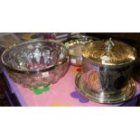 A quantity of silver and plate including a white metal bowl, flatware, a fruit bowl,