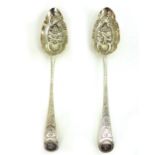 A pair of George III silver Old English pattern tablespoons, makers mark R.E.