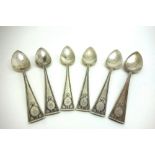 A set of six American Art Deco sterling silver grapefruit spoons,