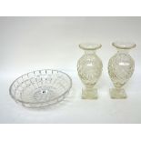 A pair of Regency style glass baluster vases, circa 1900, hobnail and swirl cut, on star cut bases,