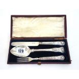 A cased George IV Kings pattern silver three piece christening set, Aaron Hadfield,