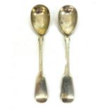 A pair of large Victorian Irish silver fiddle pattern mustard spoons, J Smith, Dublin 1857,