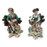 A pair of Derby porcelain figures of a sportsman and fruit seller, circa 1765-70,