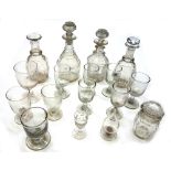 A set of six Victorian drinking glasses with faceted stems, 15cm high,