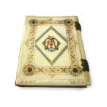 CLUB MEMBERSHIP BOOK - a handsome production, in decorated & hand-coloured vellum, brass clasps,