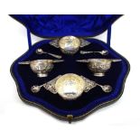 A cased set of four Edwardian silver sal
