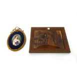 A continental oval porcelain plaque, circa 1870, painted with a young lady,