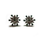 A pair of emerald and diamond stylised f