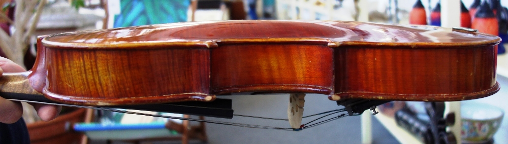 A viola, mid-20th century, interior paper label reads 'Copy of Antonius Stradivarius', 16 inches, - Image 8 of 12