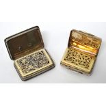 A silver rectangular vinaigrette, with a floral pierced and engraved grille,