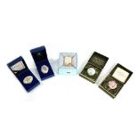 Five Halcyon days enamel boxes, including; a Robert Burns 250th anniversary box, boxed, (5).