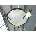 A frosted cut glass ceiling light, early 20th century, of domed form,