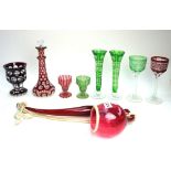 A ruby glass pipe of large proportions, circa 1880, 47cm long,
