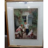 Continental School (19th century), Children with their dolls, watercolour, 36cm x 26cm.