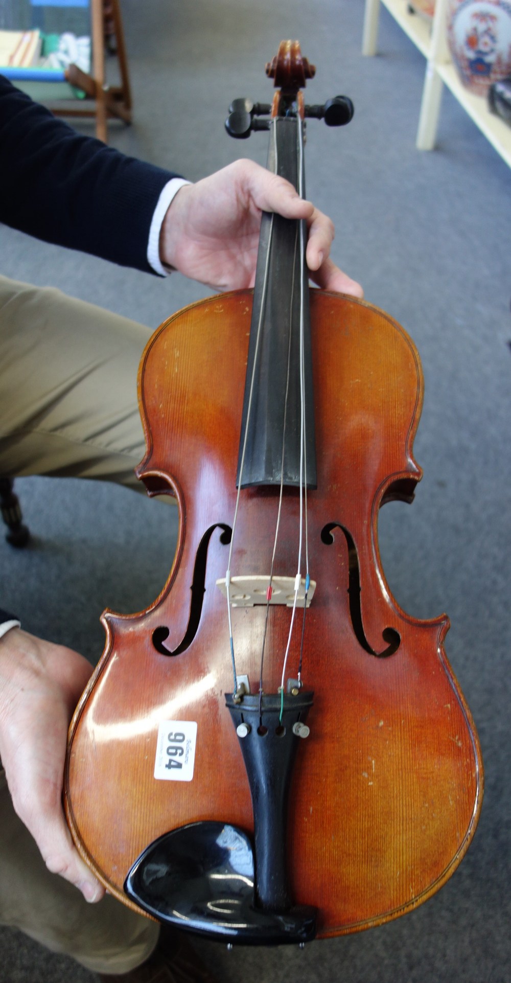 A viola, mid-20th century, interior paper label reads 'Copy of Antonius Stradivarius', 16 inches, - Image 2 of 12