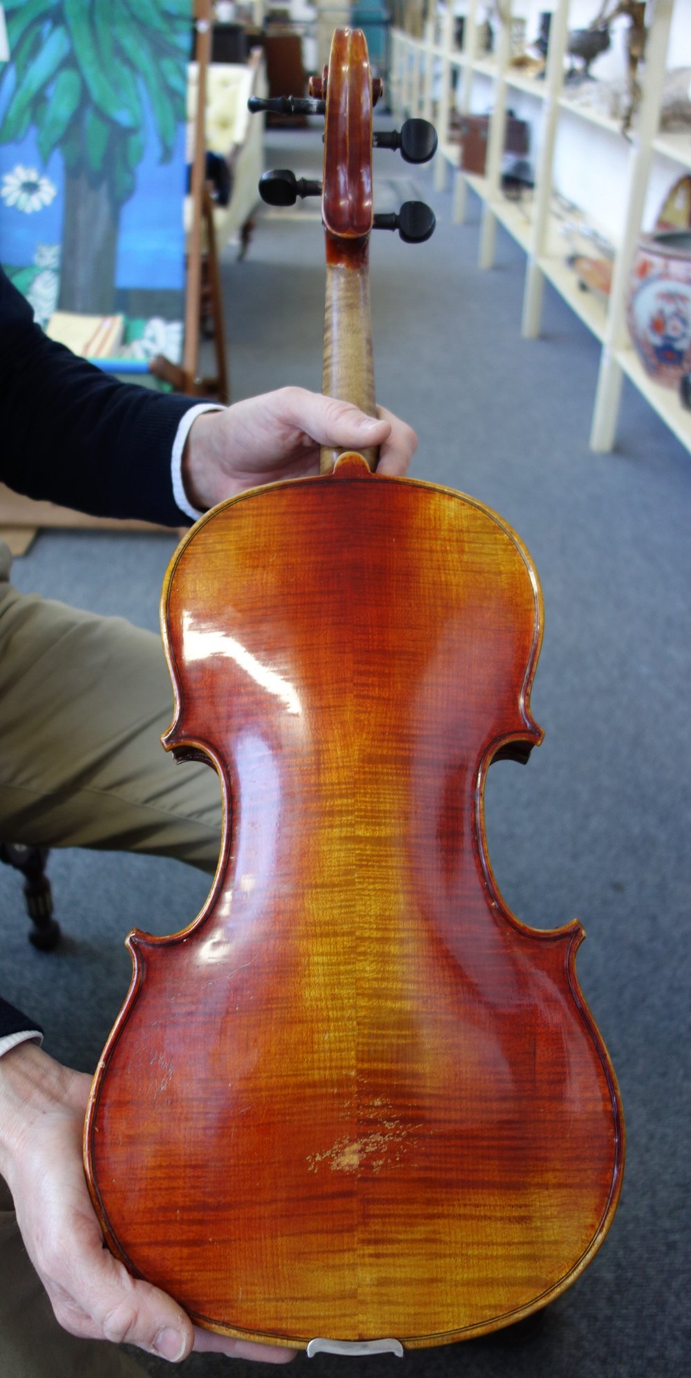 A viola, mid-20th century, interior paper label reads 'Copy of Antonius Stradivarius', 16 inches, - Image 3 of 12