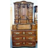 An 18th century deceptive cube parquetry inlaid oak German writing cabinet,