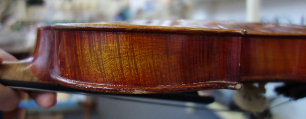 A viola, mid-20th century, interior paper label reads 'Copy of Antonius Stradivarius', 16 inches, - Image 7 of 12