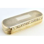 A William IV silver curved rectangular hinge lidded snuff box, the cover and the base engine turned,