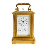 A French brass cased striking and quarter repeating carriage clock, circa 1840,