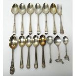 Silver flatware, comprising; six bottom marked Hanoverian pattern dessert spoons,