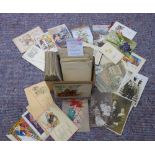 POSTCARDS - Sentimental, Greetings & Humour, approx. 150; sold with 3 old Russian banknotes.