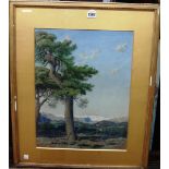 Joseph Contini (19th century), A wooded landscape, mountains beyond, watercolour, signed, 47cm x 35.